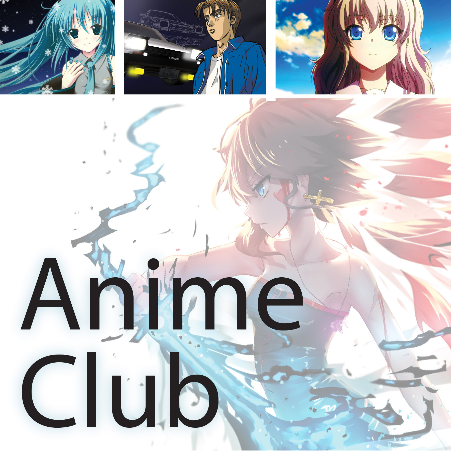 Various anime characters with the text "anime club"