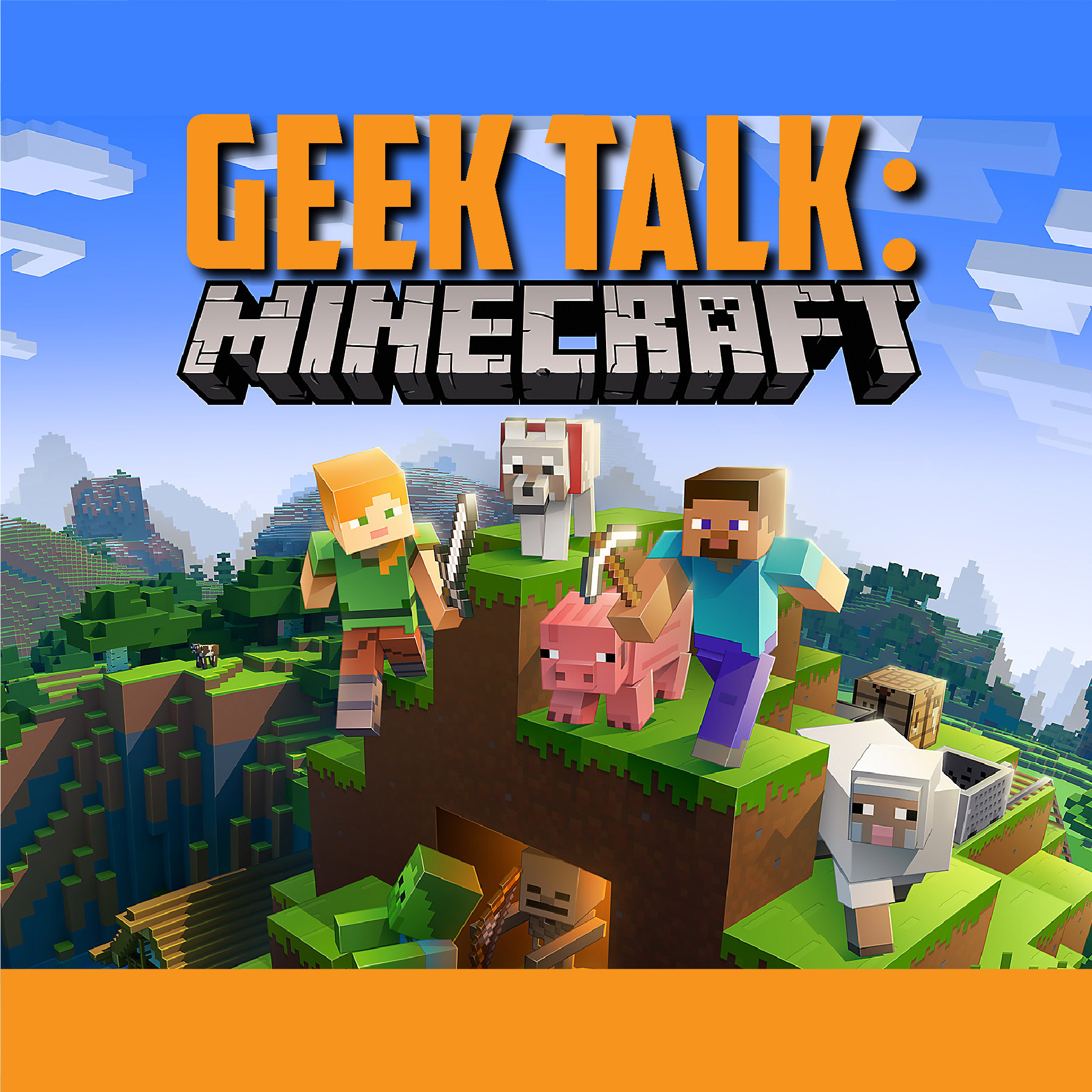 minecraft characters with "Geek Talk: Minecraft" written above