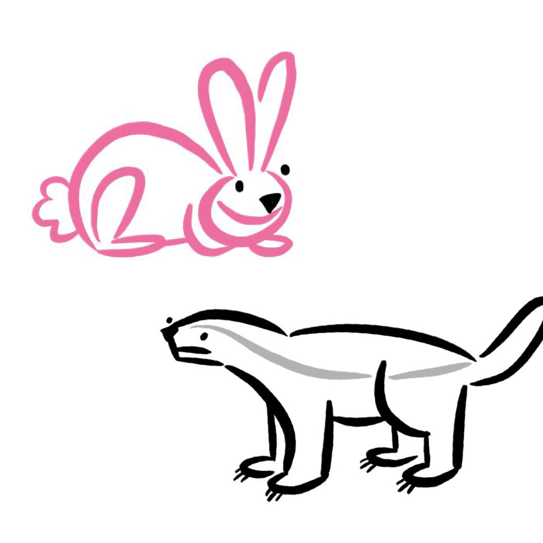 Cartoon drawing of a bunny and badger