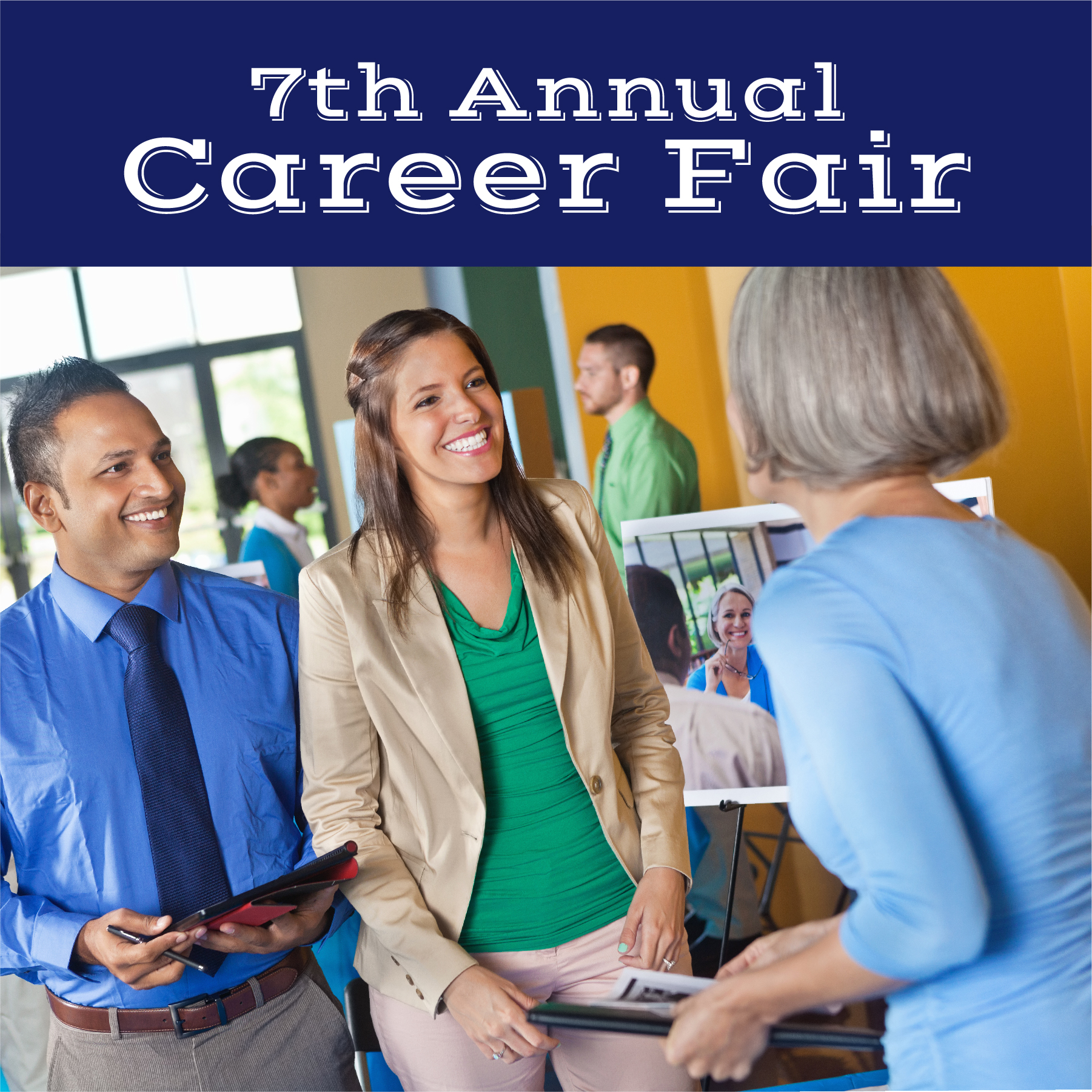 People having a discussion at a career fair