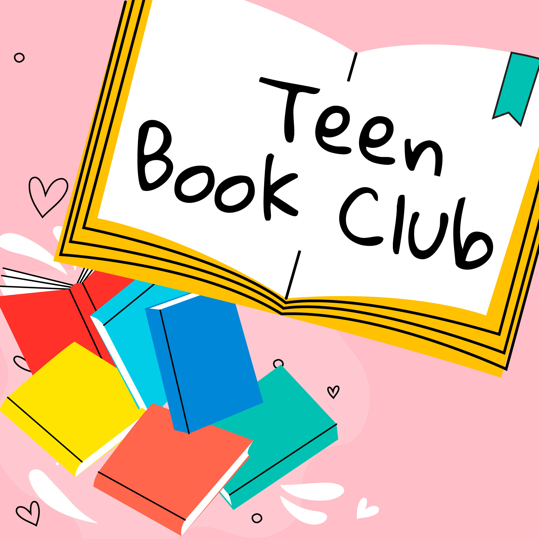 Open book with "Teen Book Club" written inside