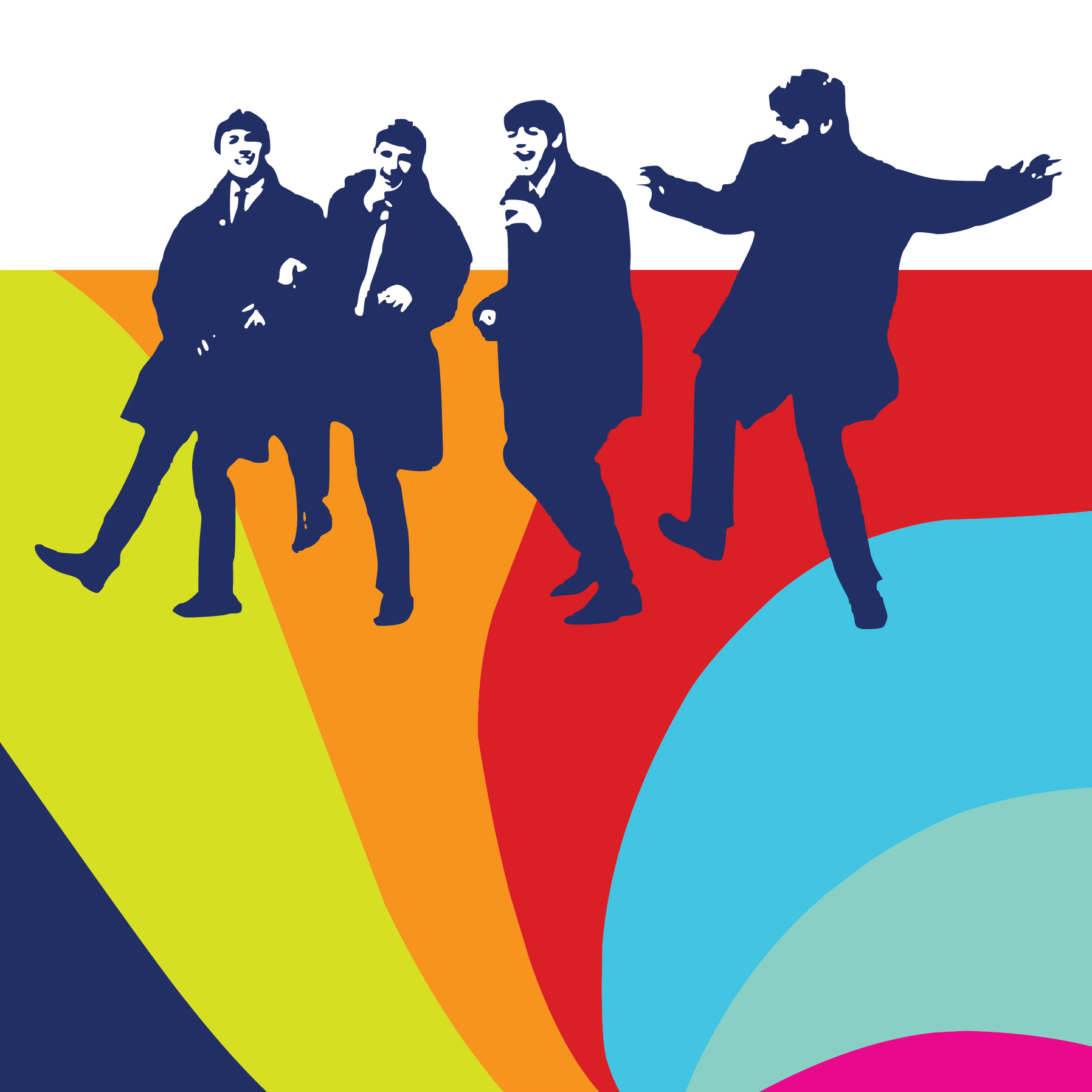 Beatles members on a coloful wavy background