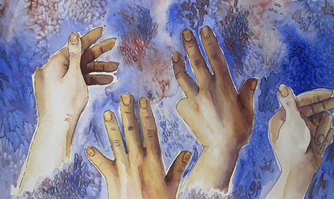 Watercolor painting of hands