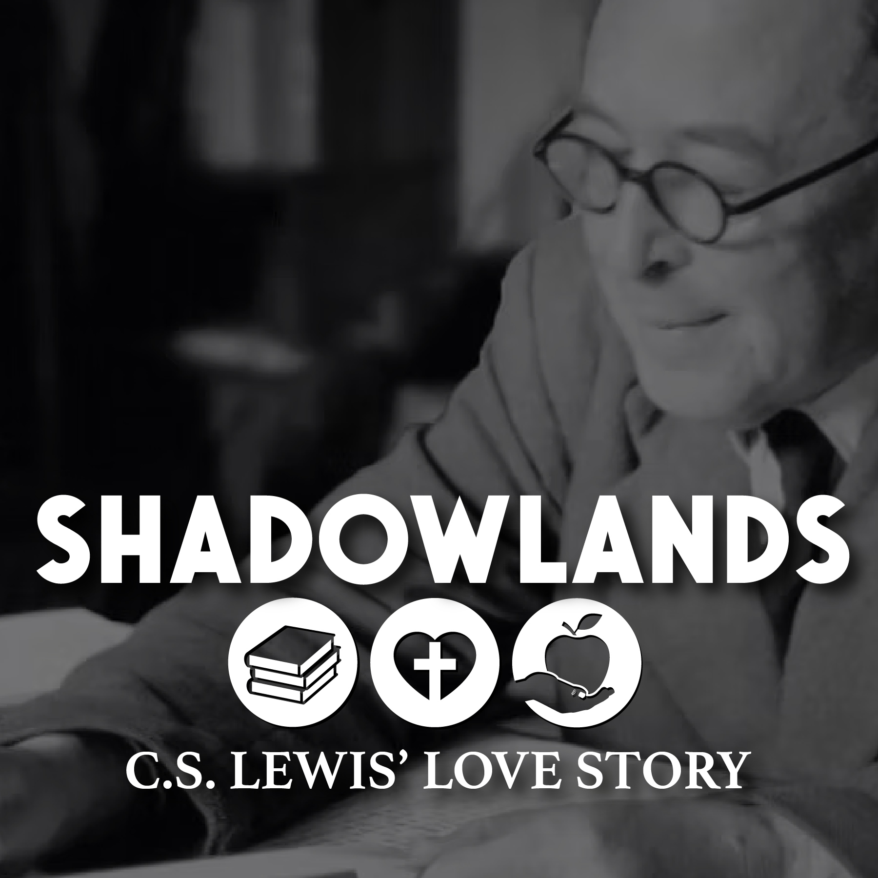C.S. Lewis with Shadowlands logo