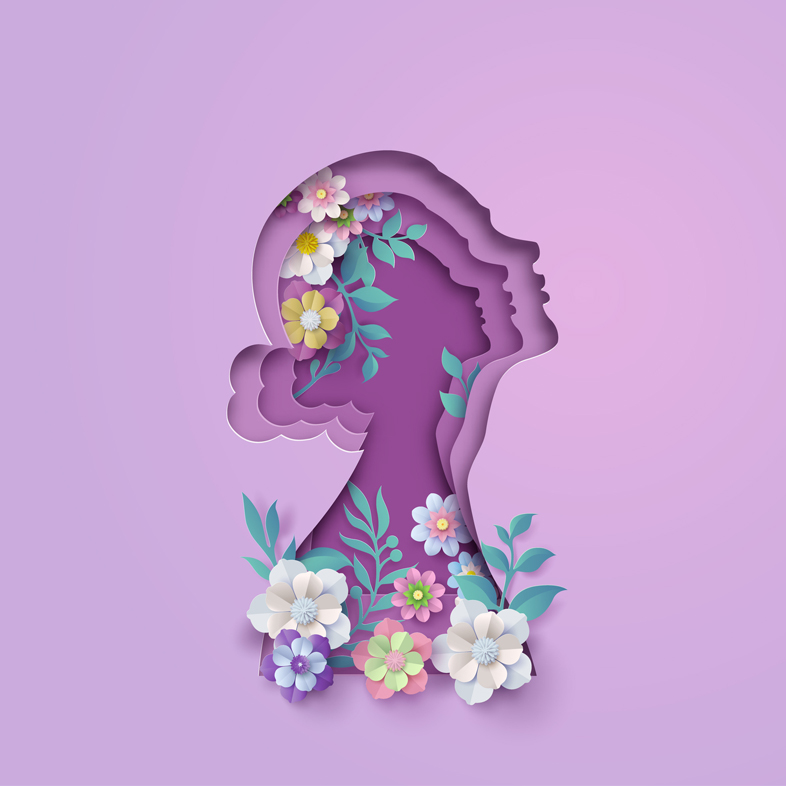 Profile of woman surrounded by flowers