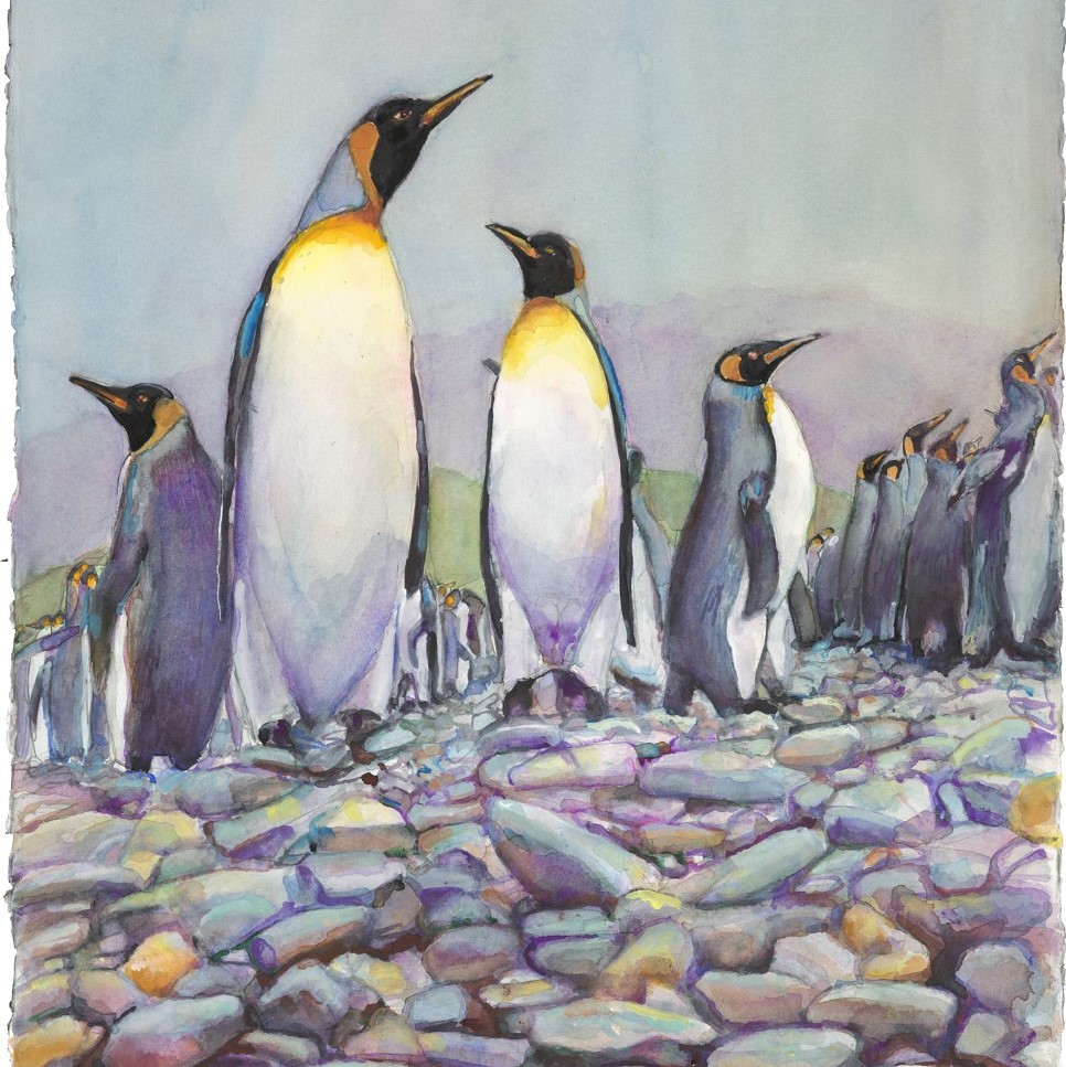 Watercolor painting of penquins