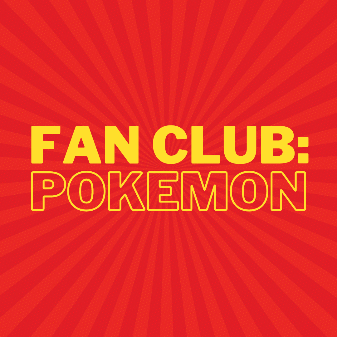 red comic book background with "Fan Club: Pokemon" text
