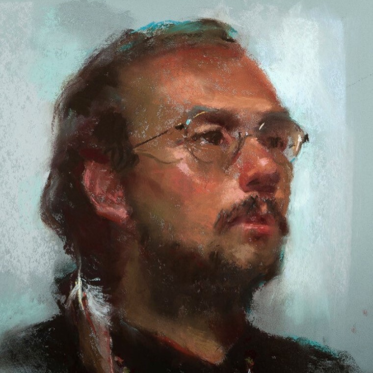 Portrait of a man using pastels