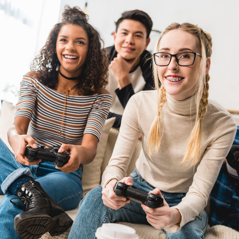 Group of friends playing video games