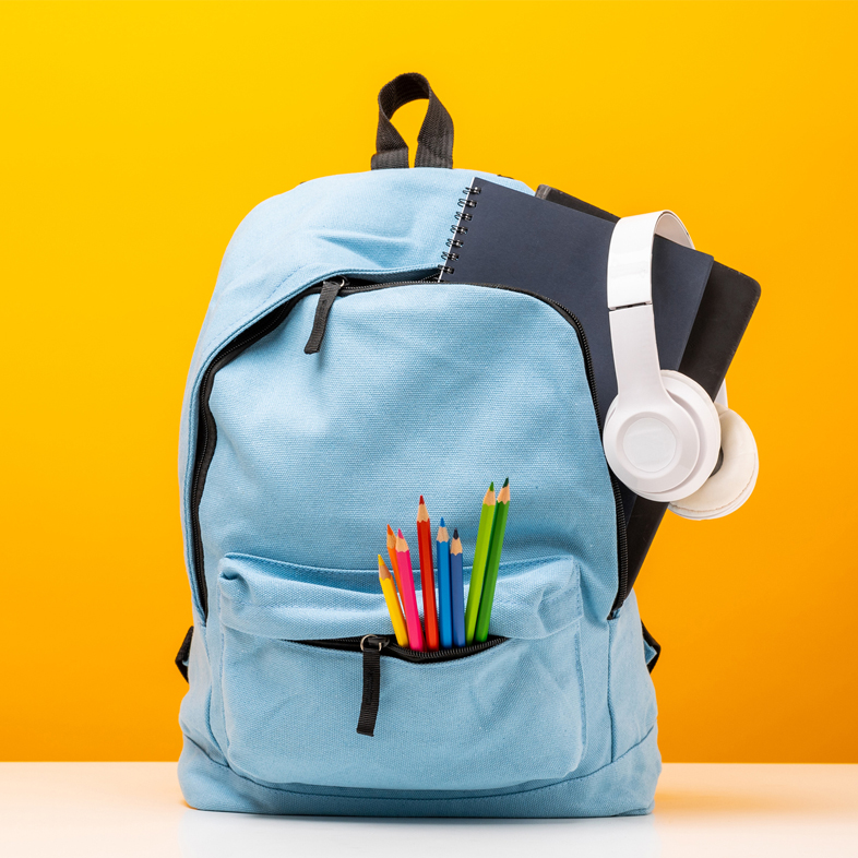 Backpack with School Supplies poking out