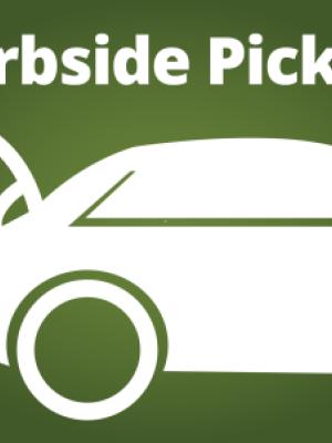 Graphic of car with trunk open and curbside pickup text above