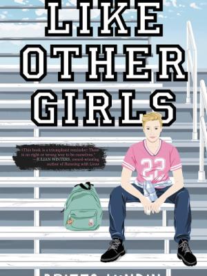 A tall, masculine looking girl in a pink jersey with short, blond hair sits on the bleachers facing the reader. She has her backpack with her, is wearing black timberland boots, and has a plaid shirt wrapped around her waist.