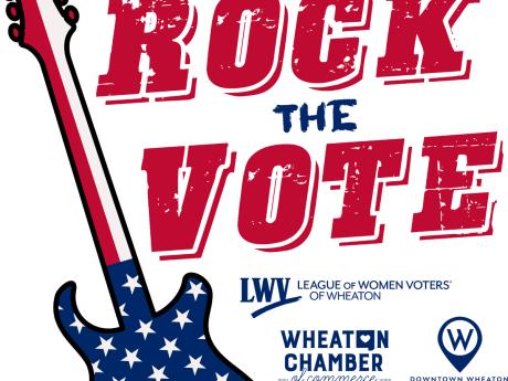 American flag guitar with "Rock the Vote" text and music notes