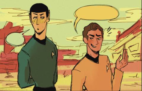 loose colorful drawing of Kirk and Spock from Star Trek