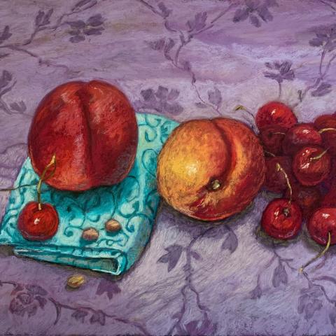 Painting of fruit still life by Mary Ann Trzyna