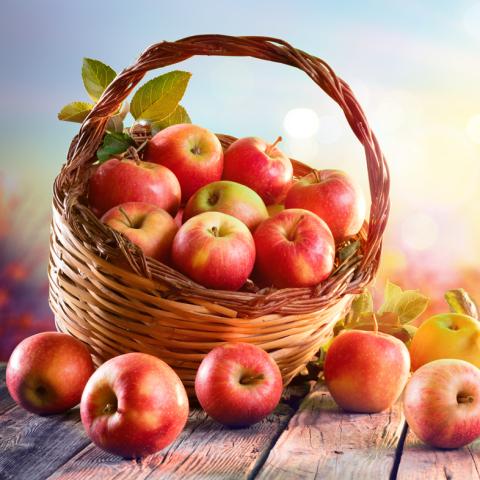 Basket overflowing with apples