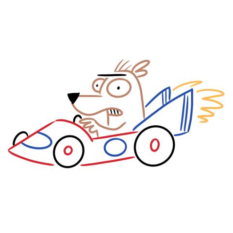 Cartoon animal in a race car