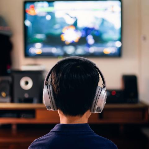 Boy playing a video game