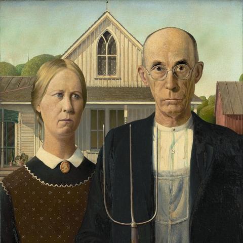 painting American Gothic by Grant Wood