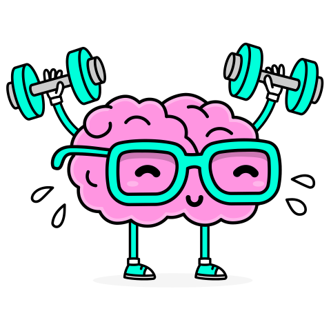 cartoon image of brain lifting weights