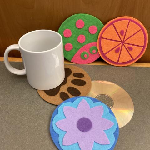 Coasters made with CDs and felt