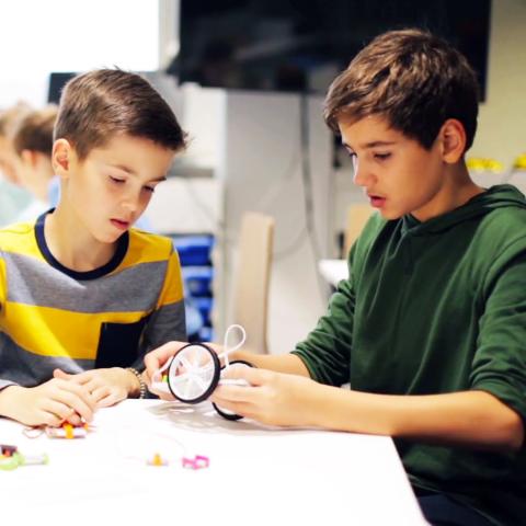 Two boys working on stem project