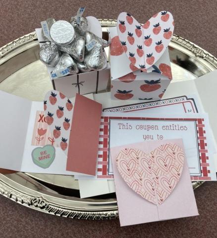 valentine-decorated treat boxes, cards and coupons