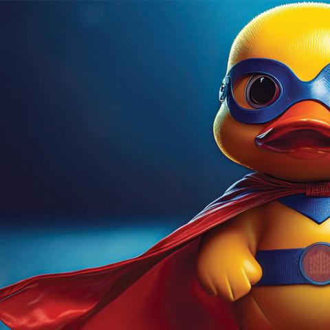 Rubber duck in super hero uniform