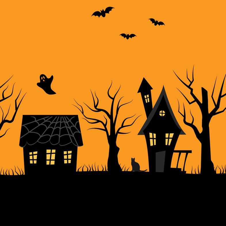 haunted houses on orange background