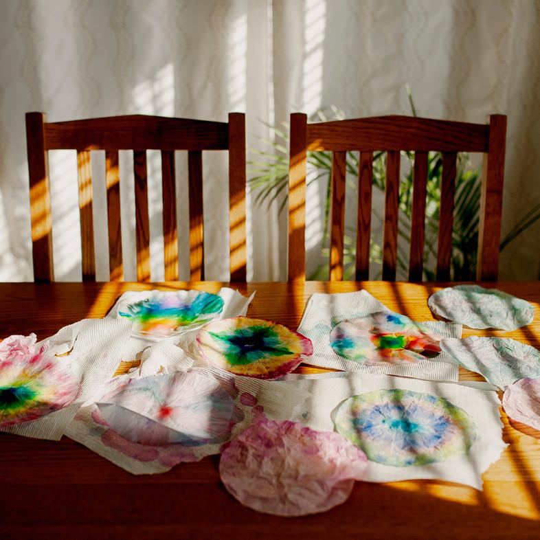 Coffee filter art on dinner table